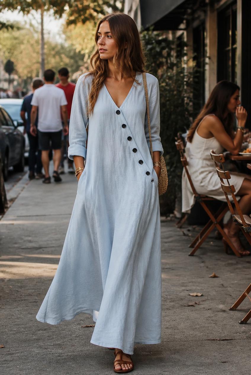 Surplice Long Sleeve Maxi Dress