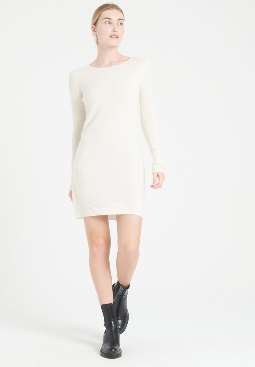 Robe col rond femme en cachemire blanc écru - LILLY 12-1