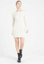Robe col rond femme en cachemire blanc écru - LILLY 12-1