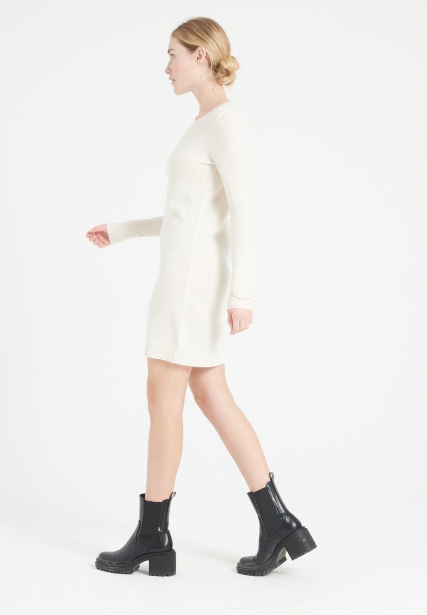 Robe col rond femme en cachemire blanc écru - LILLY 12-2