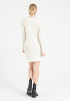 Robe col rond femme en cachemire blanc écru - LILLY 12-4