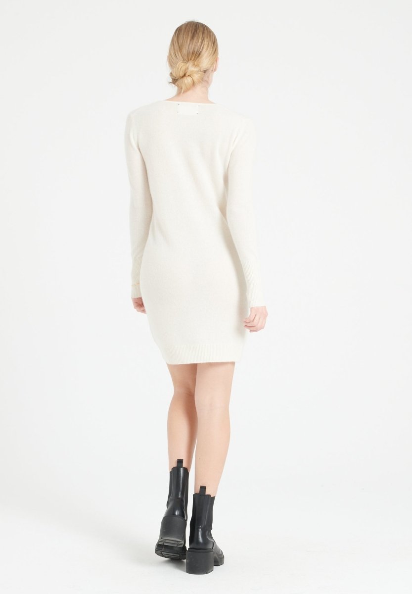 Robe col rond femme en cachemire blanc écru - LILLY 12-4