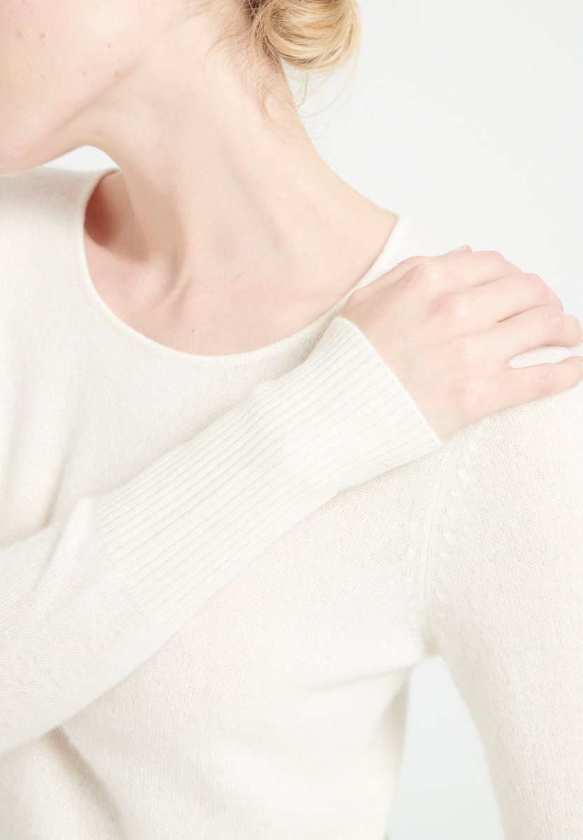 Robe col rond femme en cachemire blanc écru - LILLY 12-3