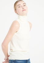 Pull col roulé sans manches femme en cachemire blanc écru - LILLY 13-2