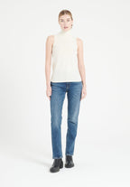 Pull col roulé sans manches femme en cachemire blanc écru - LILLY 13-1