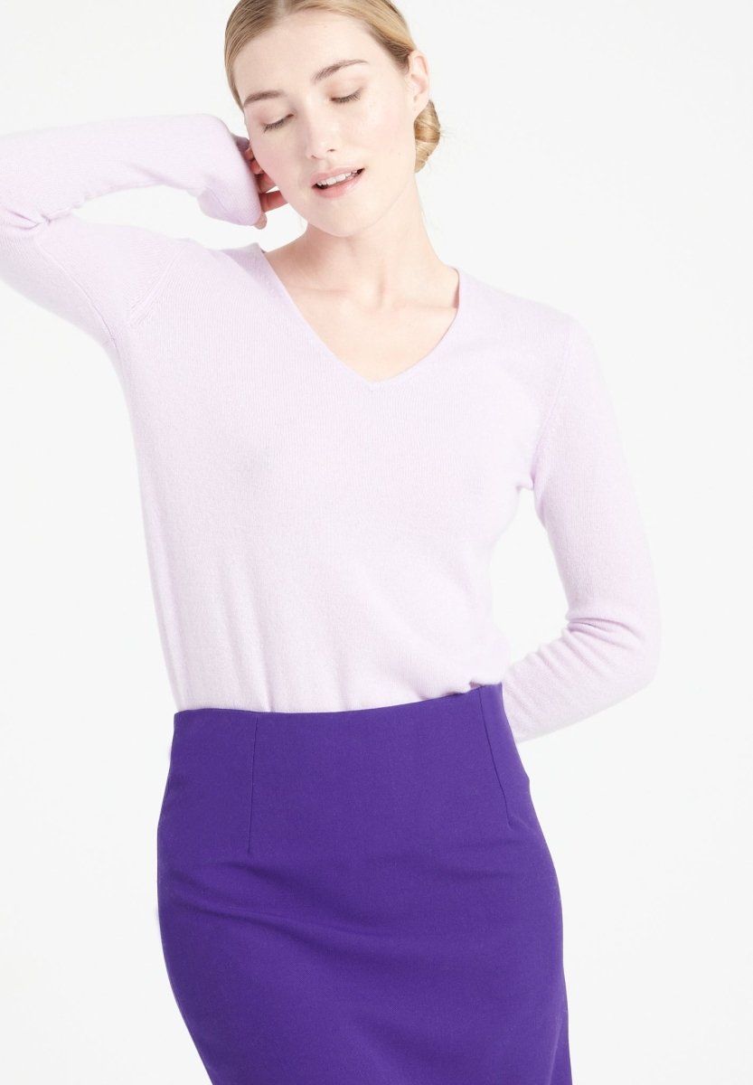 Pull col V femme en cachemire lilas - LILLY 2A-2