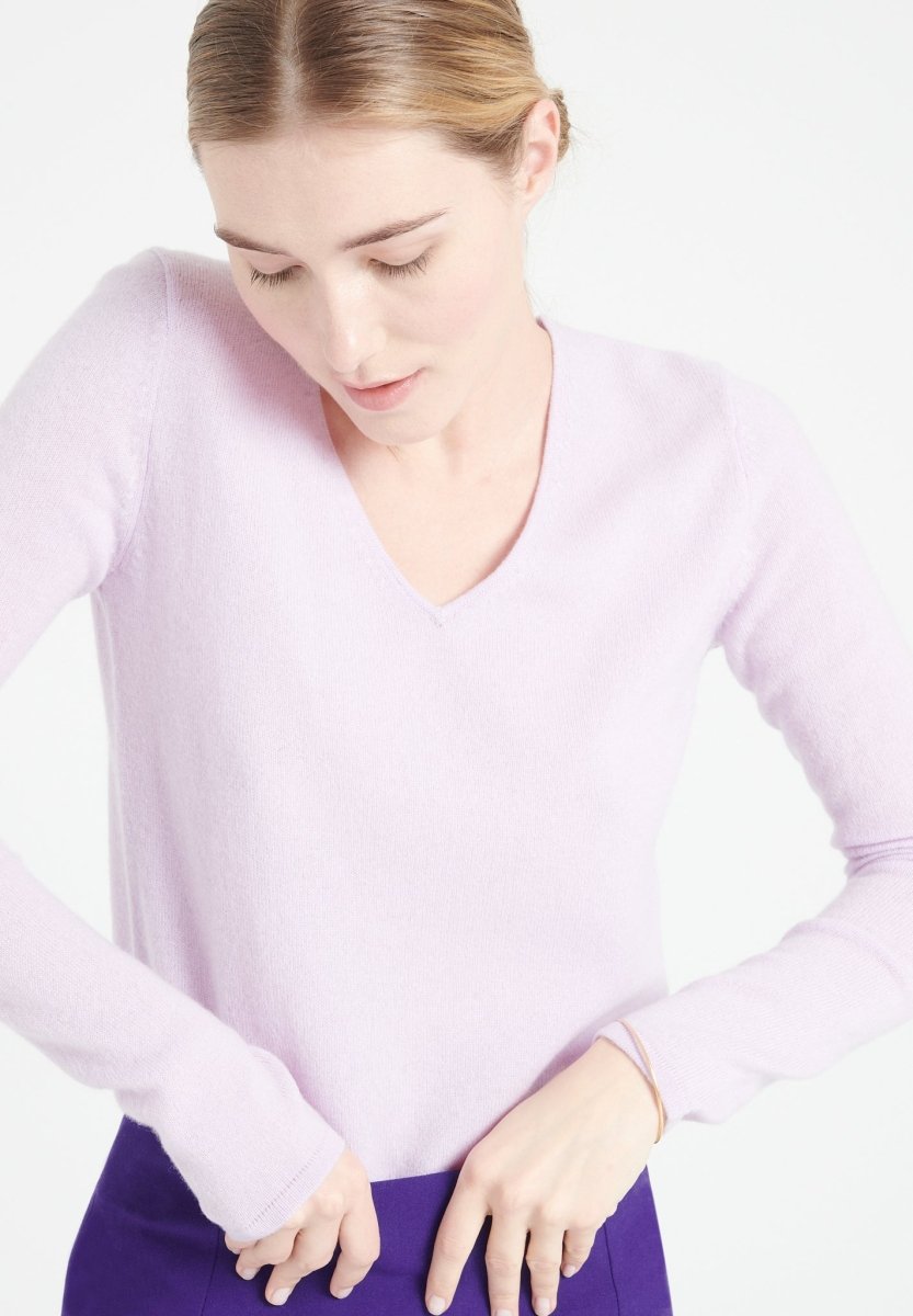 Pull col V femme en cachemire lilas - LILLY 2A-3