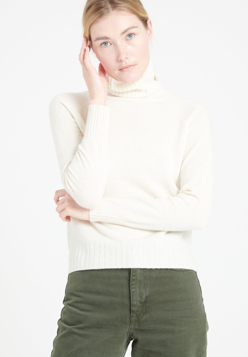 Pull col roulé femme en cachemire blanc écru - LILLY 22-0