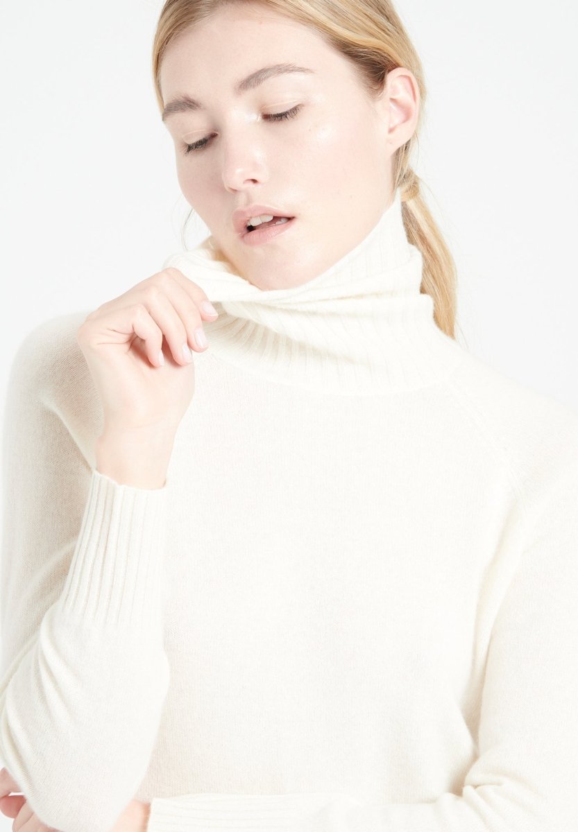 Pull col roulé femme en cachemire blanc écru - LILLY 22-3
