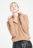Polo manches longues femme en cachemire camel - MIA 3-4