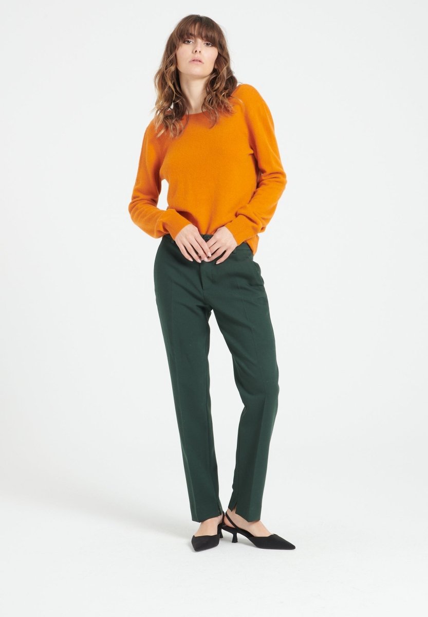 Pull décolleté V dans le dos femme en cachemire orange citrouille - MIA 7-1