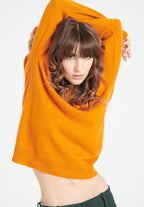 Pull décolleté V dans le dos femme en cachemire orange citrouille - MIA 7-3