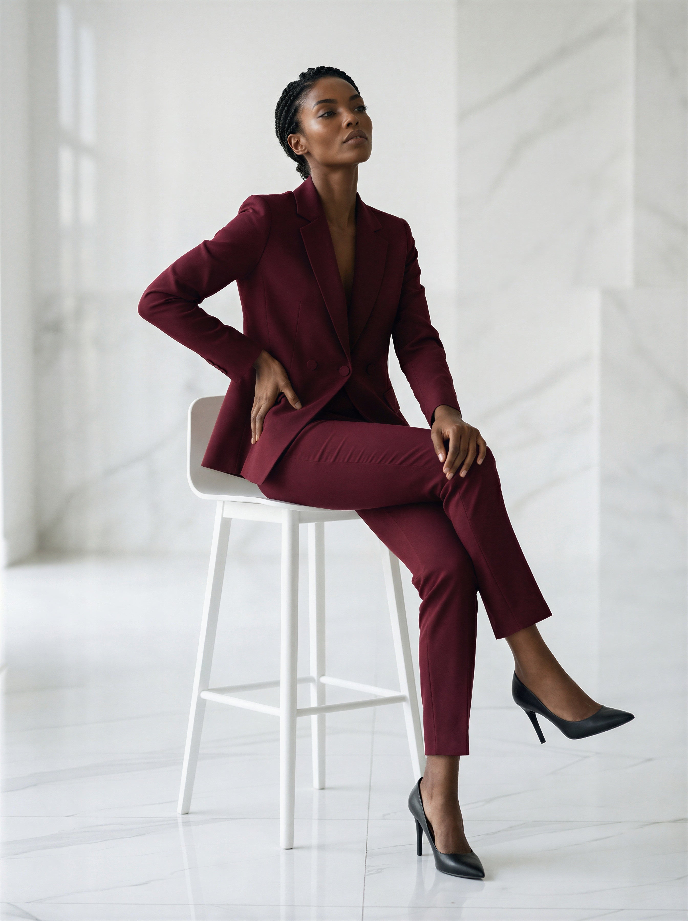 The burgundy 2-piece asymmetrical pantsuit (UK size 12)-0